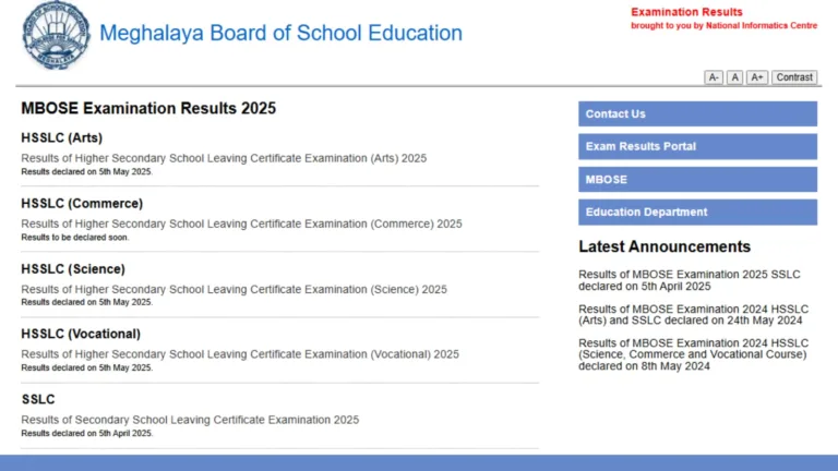 Meghalaya MBOSE HSSLC 12th Class Result 2025 Declared